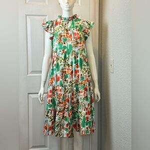 PINCH Green Floral Sleeveless Ruffle Women Size Medium High Low Dress. F21